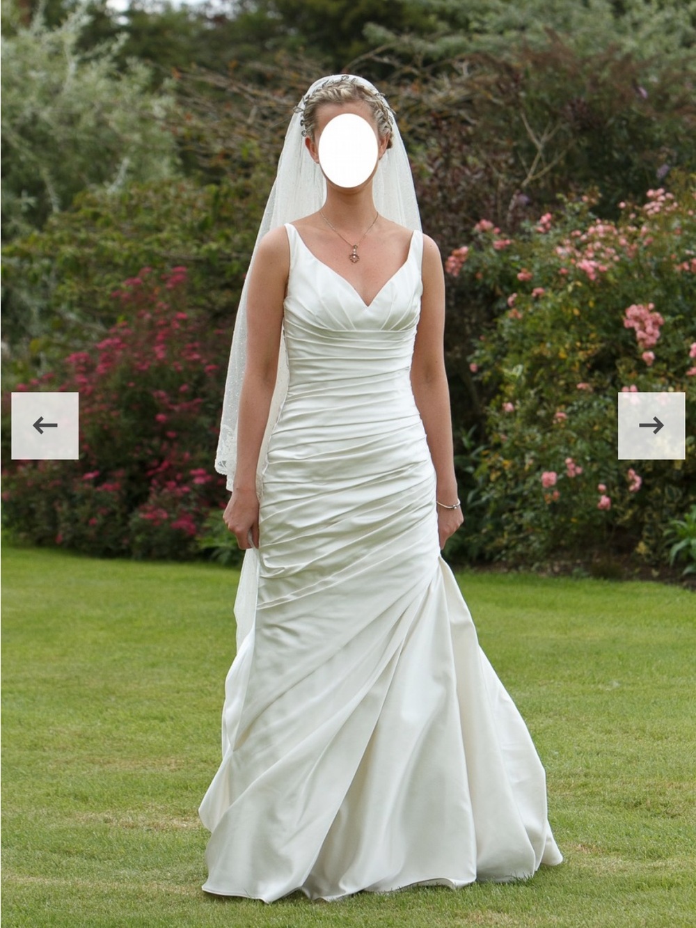 Pronovias Alice IvoryRuched Satin V-Neck Trumpet Wedding Dress. Stunning!!!!